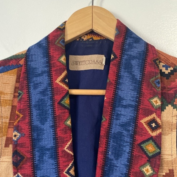Vintage Sweetgrass 90s Tribal Concho Open Vest Boho Cowgirl Tapestry - Picture 2 of 11